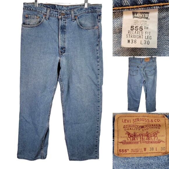 Levi's 555 Jeans Men's 38x30 Tall Blue Loose Fit Tapered Leg Y2K Zip Fly Cotton - Picture 1 of 10